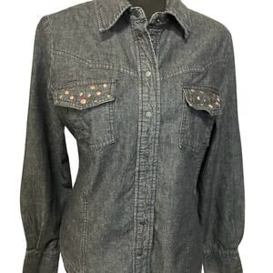 William Rast long Sleeve Denim Look Shirt  metal Studs | Black Denim Look size L